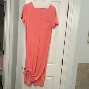 Coral V-Neck T-Shirt Maxi Dress